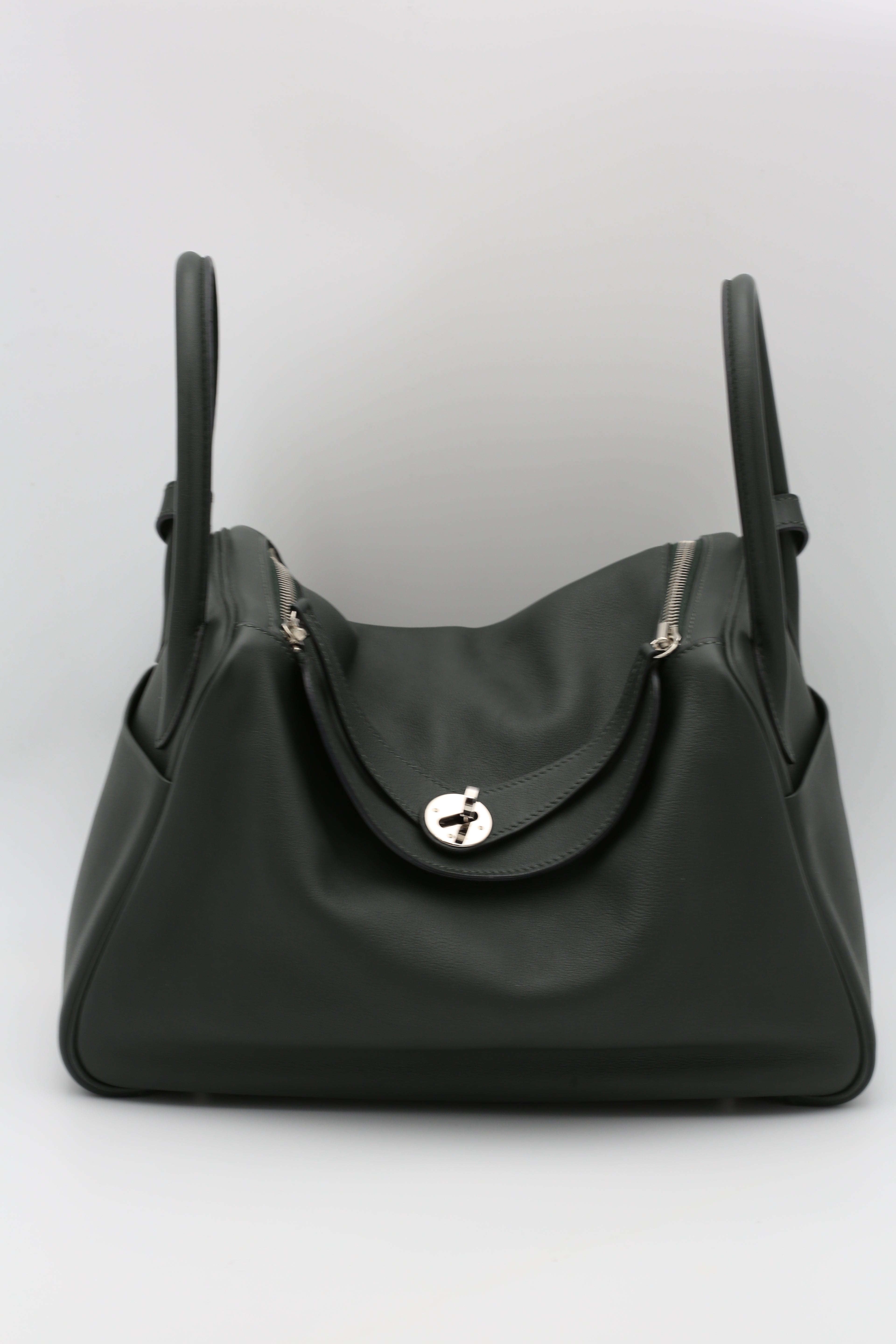 HERMÈS LINDY30 VERT ROUSSEAU SWIFT SILVER HARDWARE X STAMP