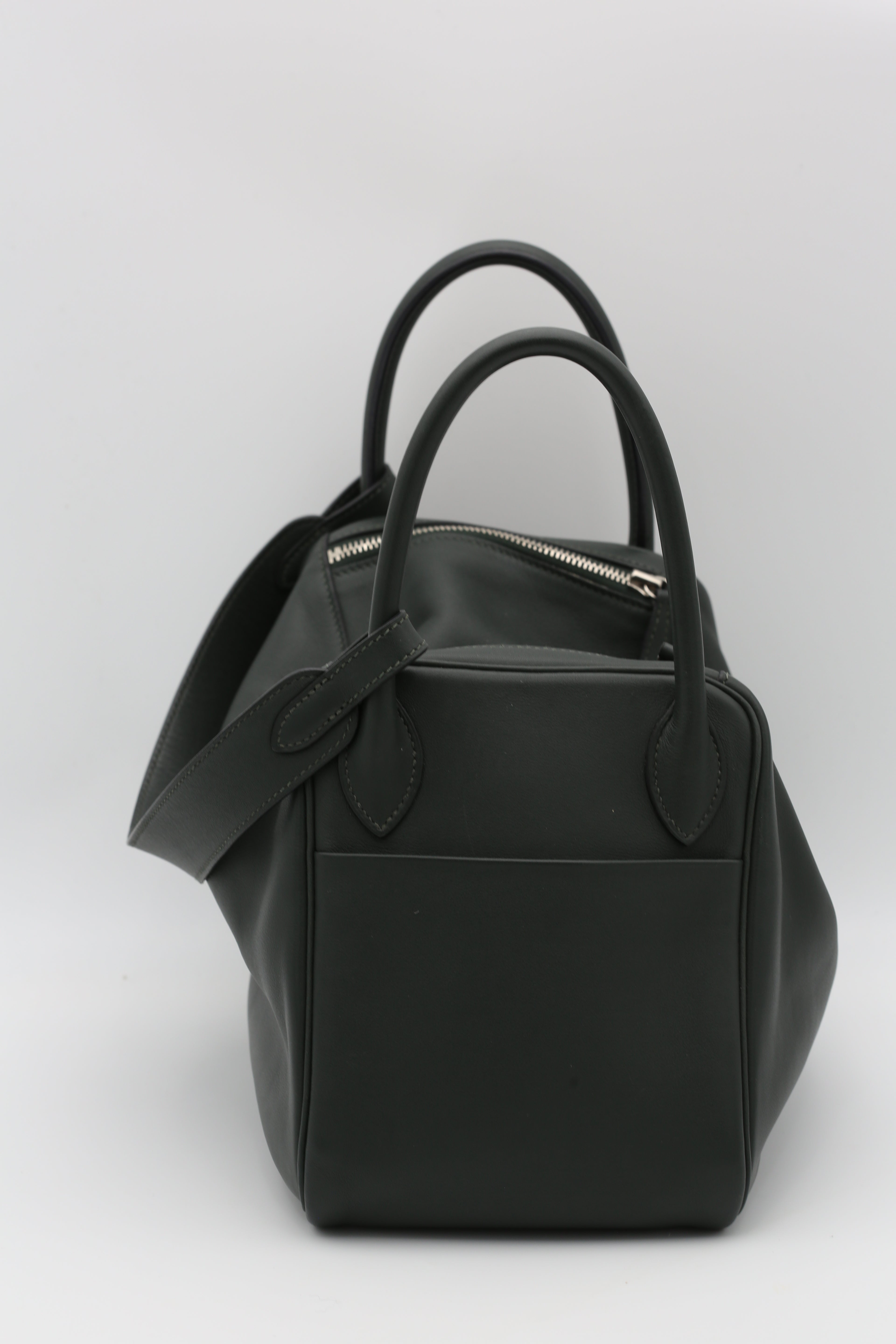 HERMÈS LINDY30 VERT ROUSSEAU SWIFT SILVER HARDWARE X STAMP