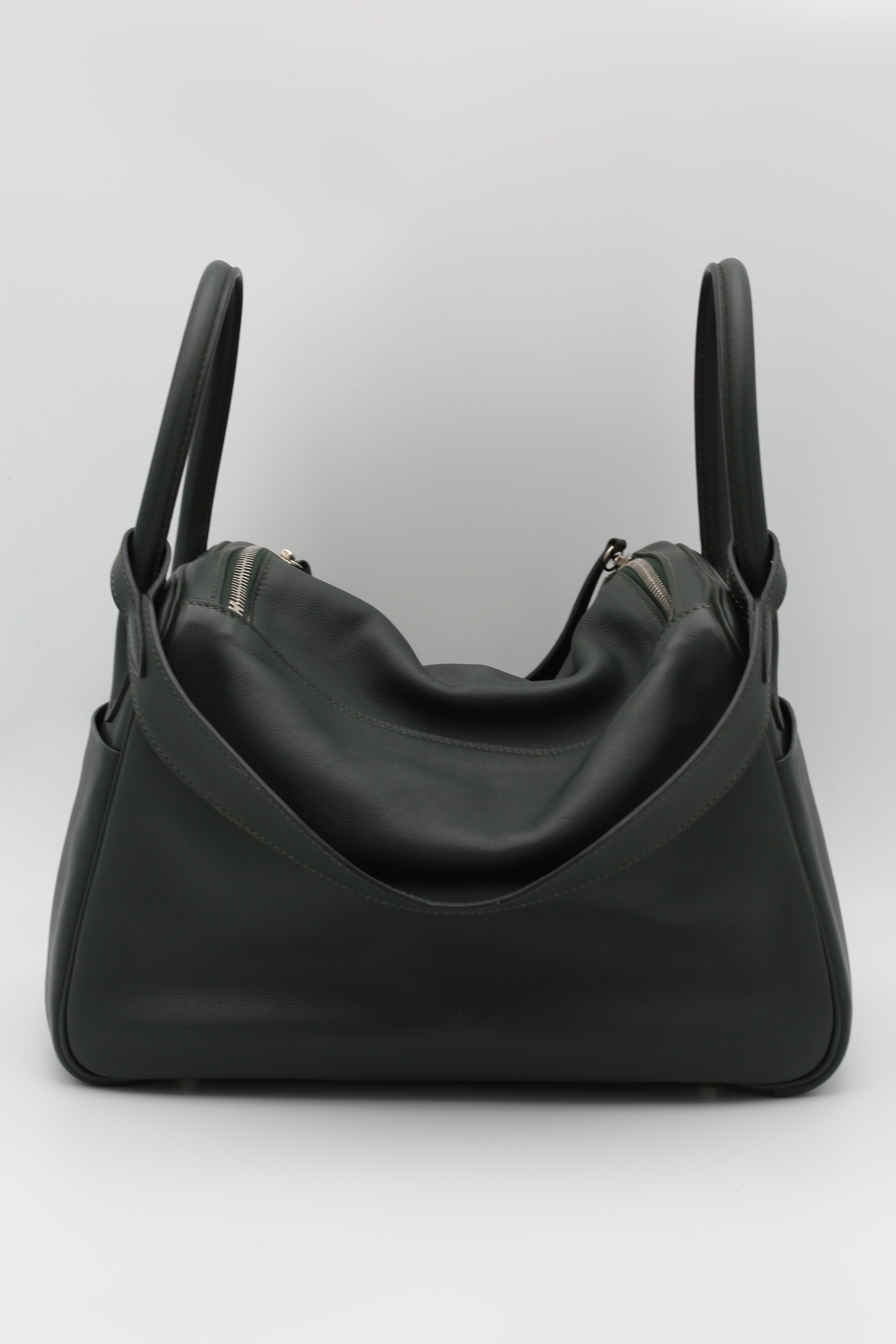 HERMÈS LINDY30 VERT ROUSSEAU SWIFT SILVER HARDWARE X STAMP