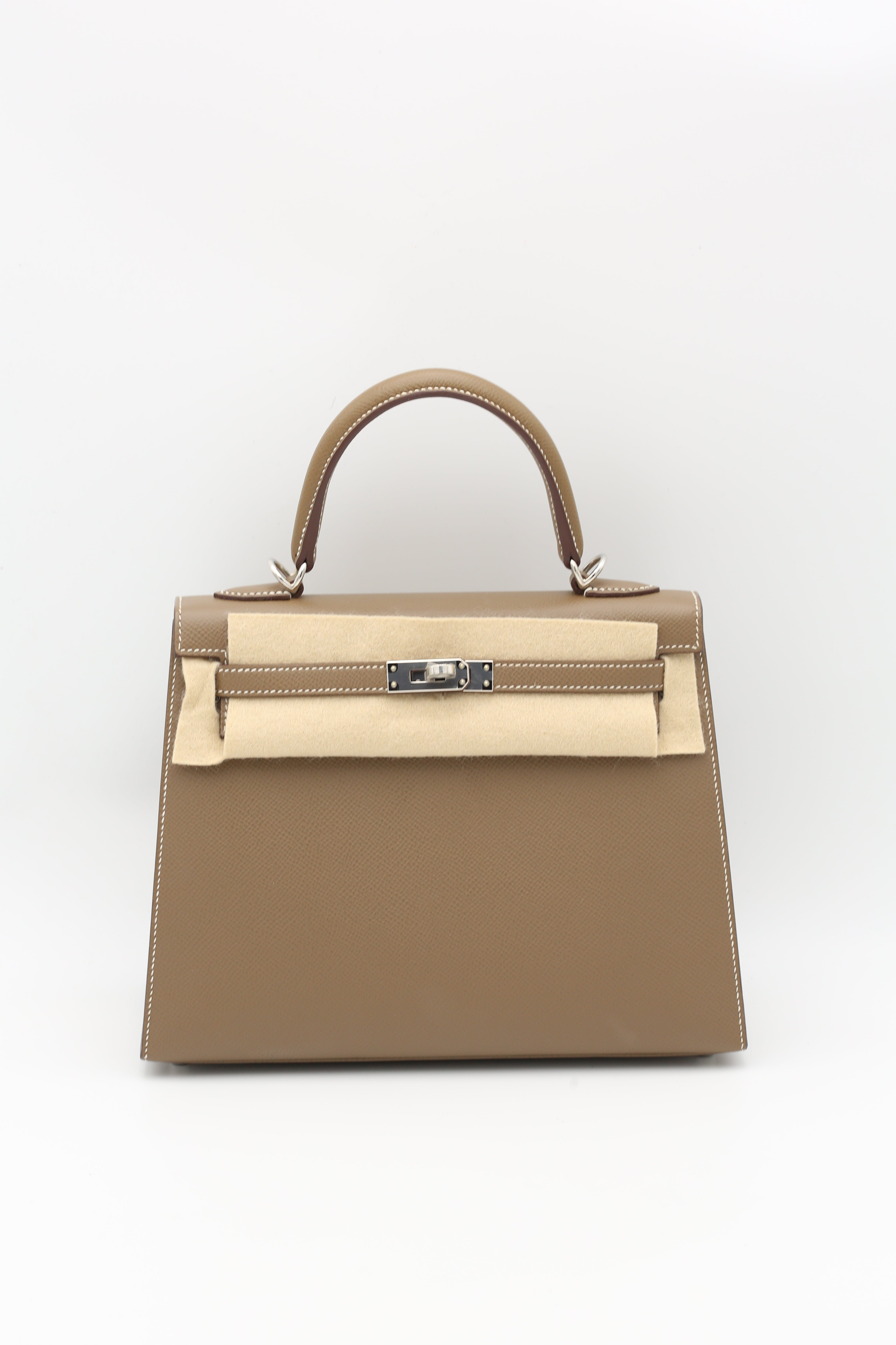 HERMÈS KELLY25 ETOUPE EPSOM SILVER HARDWARE Z STAMP