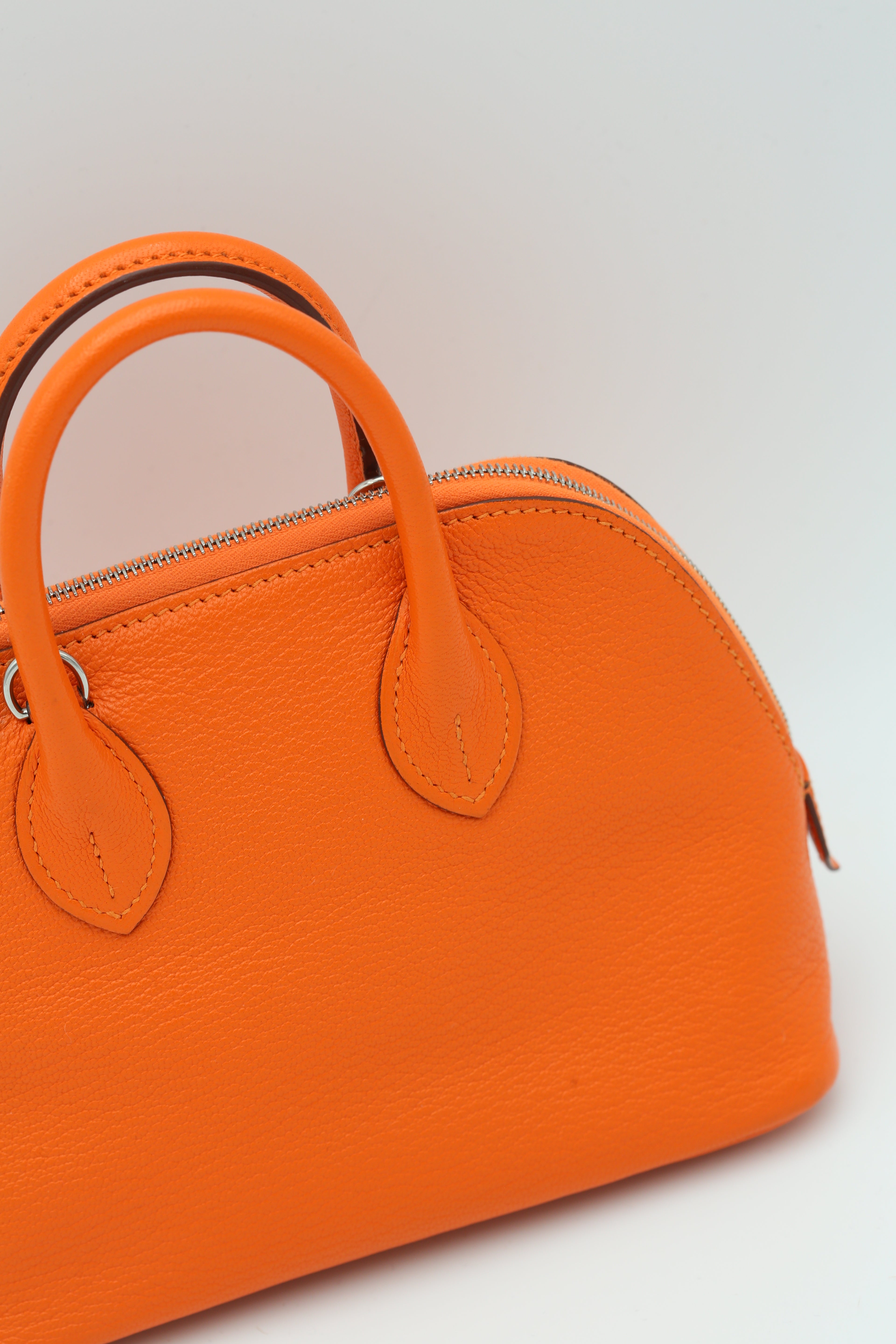 HERMÈS MINI BOLIDE ORANGE SILVER HARDWARE B STAMP