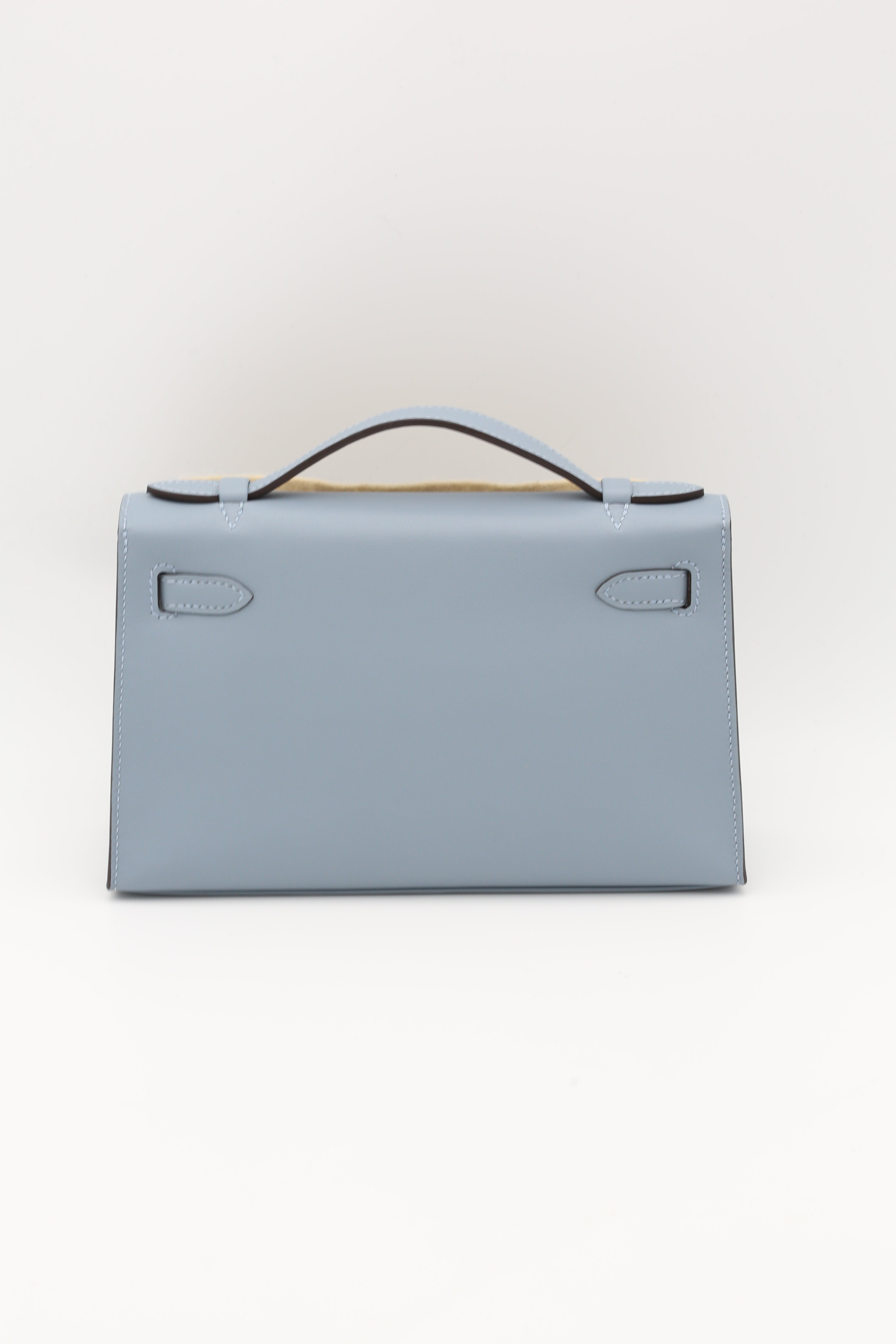 HERMÈS KELLY POCHETTE BLEU LIN SWIFT SILVER HARDWARE W STAMP