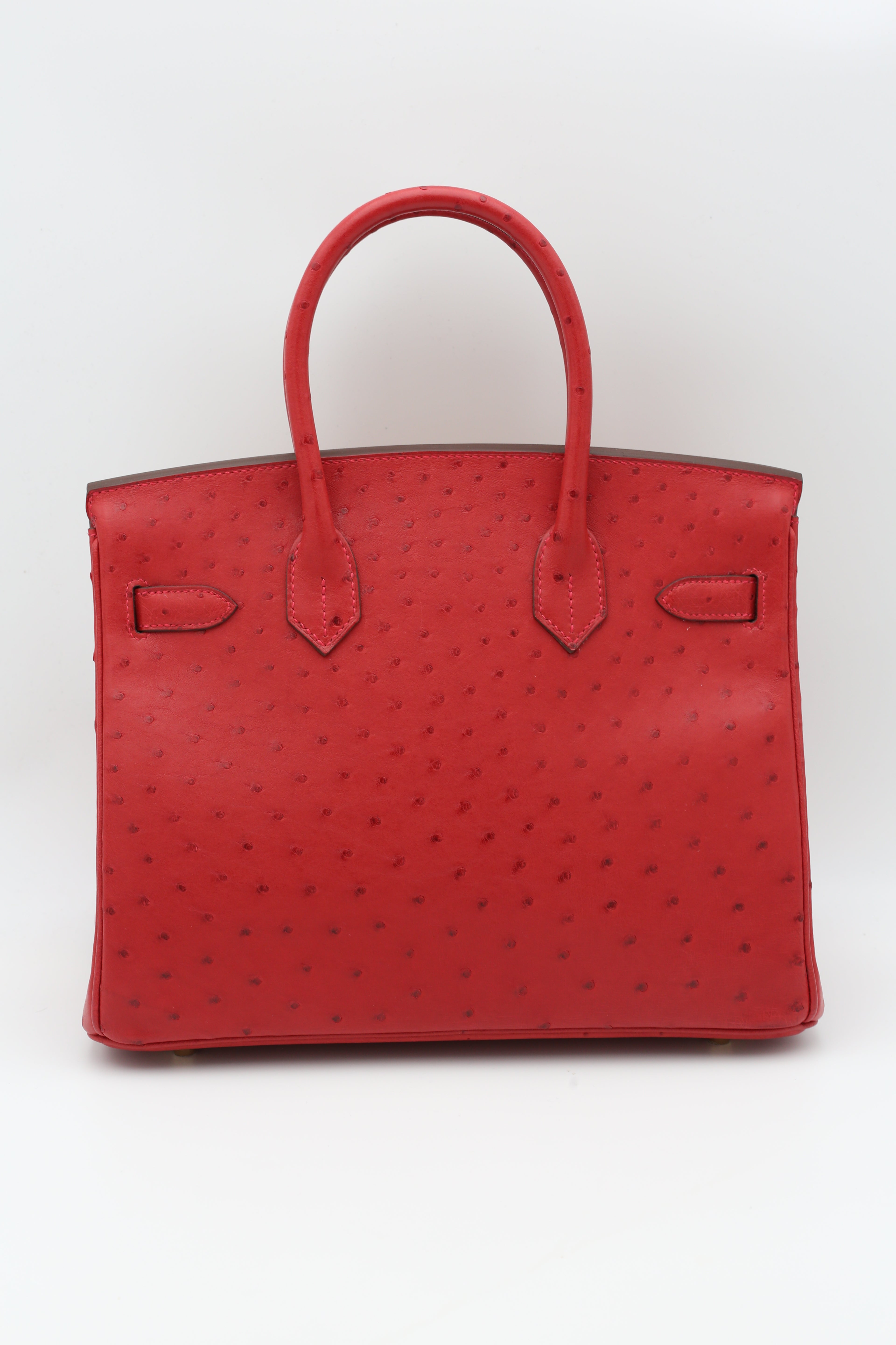 HERMÈS BIRKIN30 ROUGE VIF OSTRICH GOLD HARDWARE D STAMP