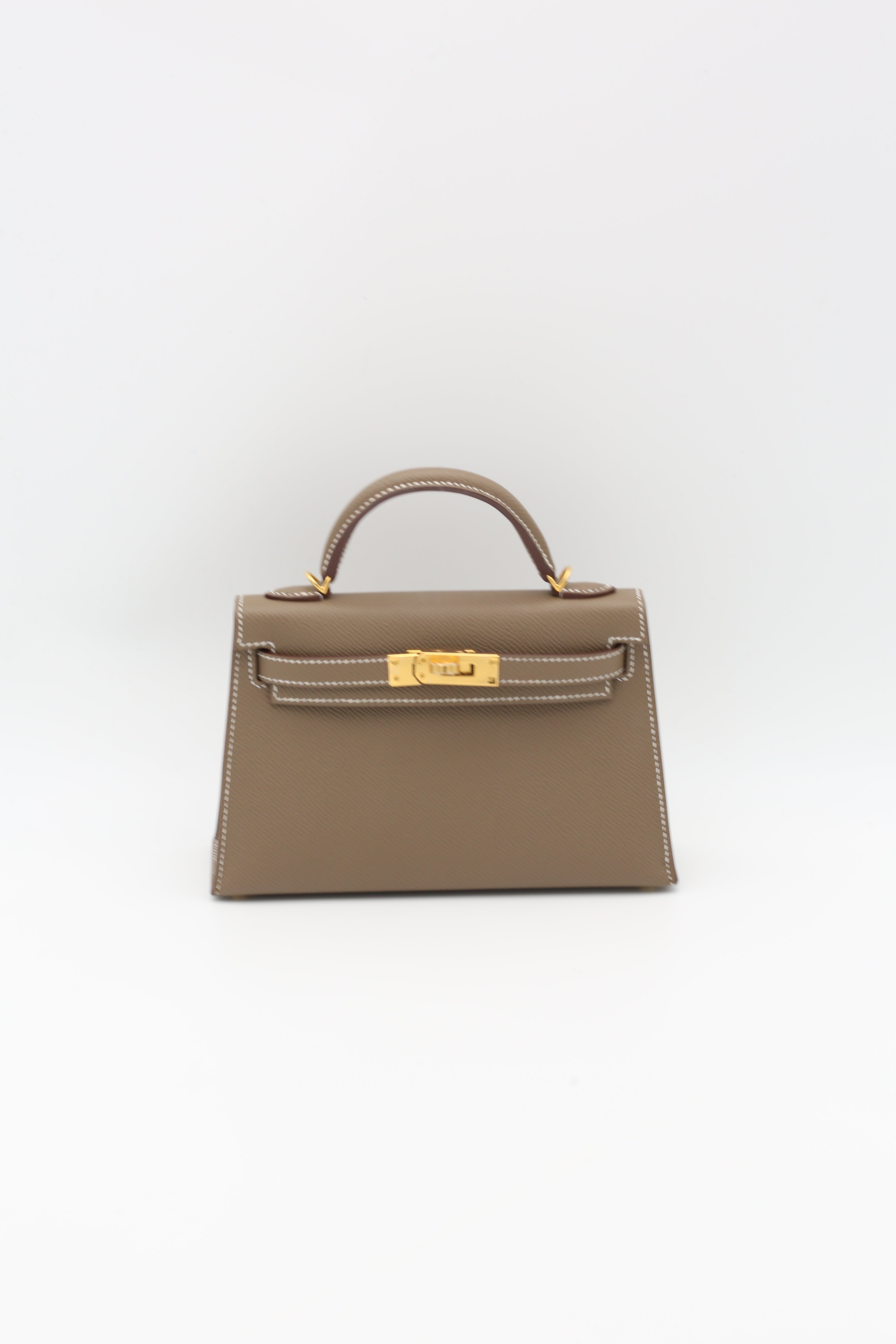 HERMÈS MINI KELLY II ETOUPE WHITE SELLIER EPSOM GOLD HARDWARE B STAMP