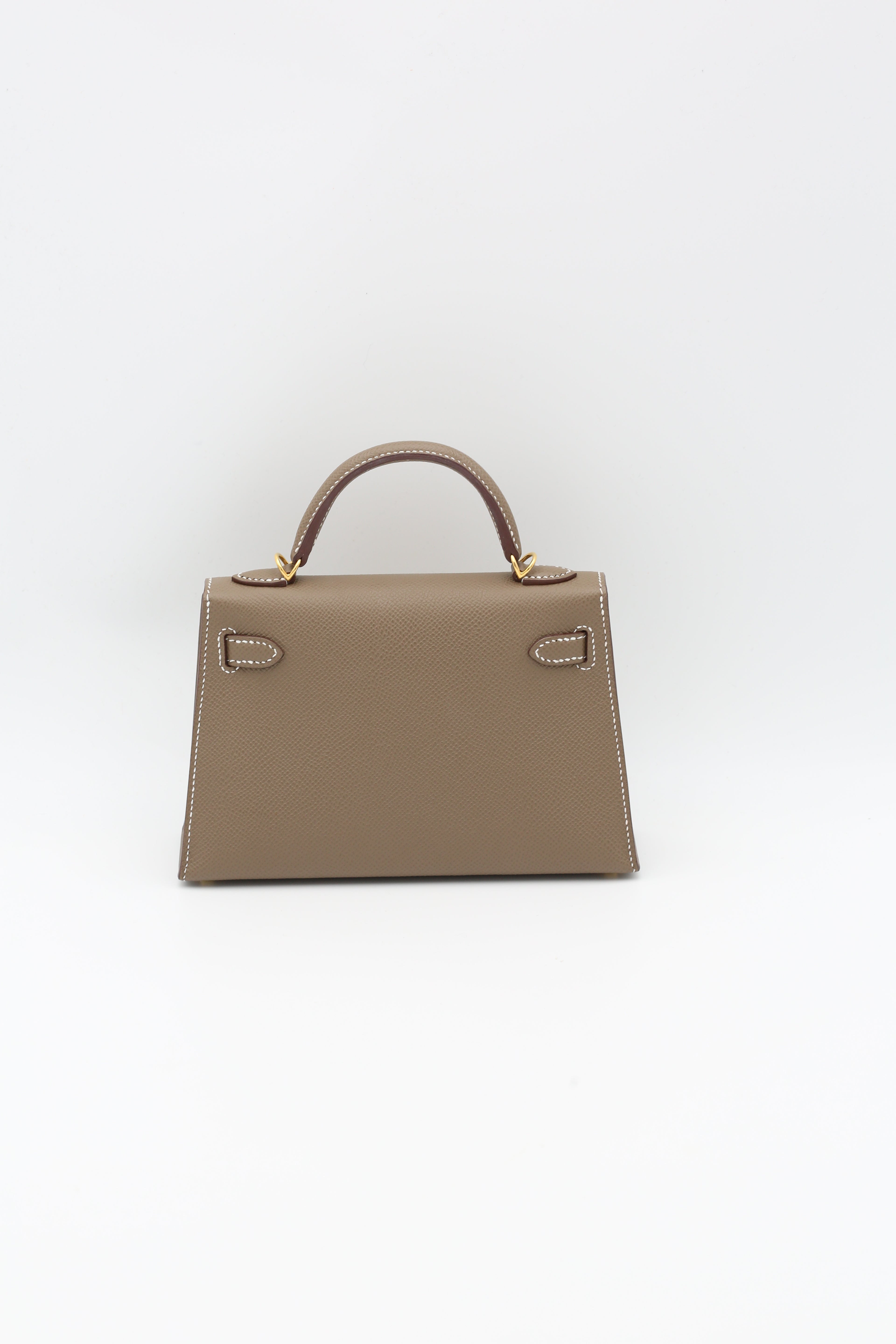 HERMÈS MINI KELLY II ETOUPE WHITE SELLIER EPSOM GOLD HARDWARE B STAMP