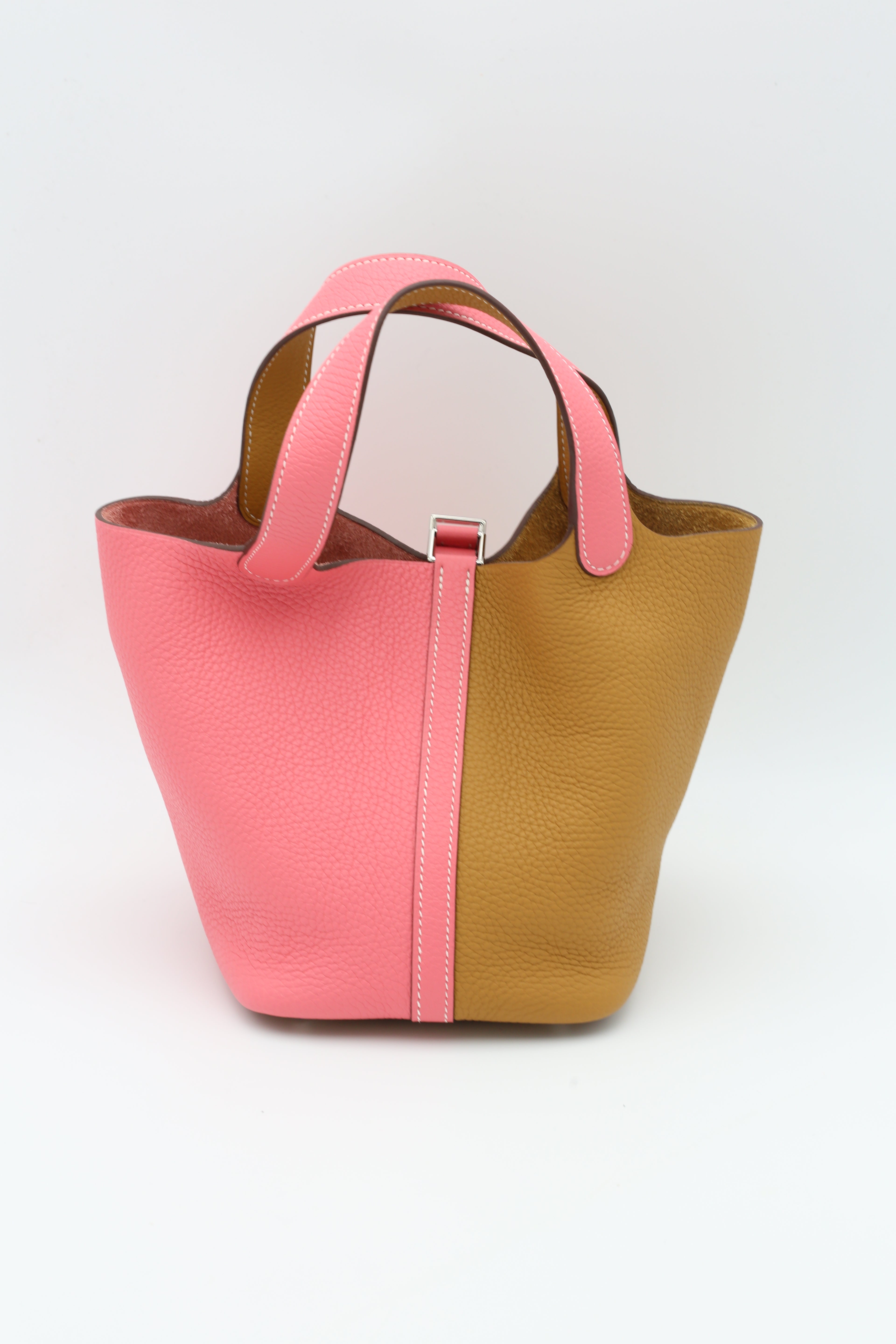 HERMÈS PICOTIN18 ROSE AZALEE & JAUNE TC SILVER HARDWARE Y STAMP