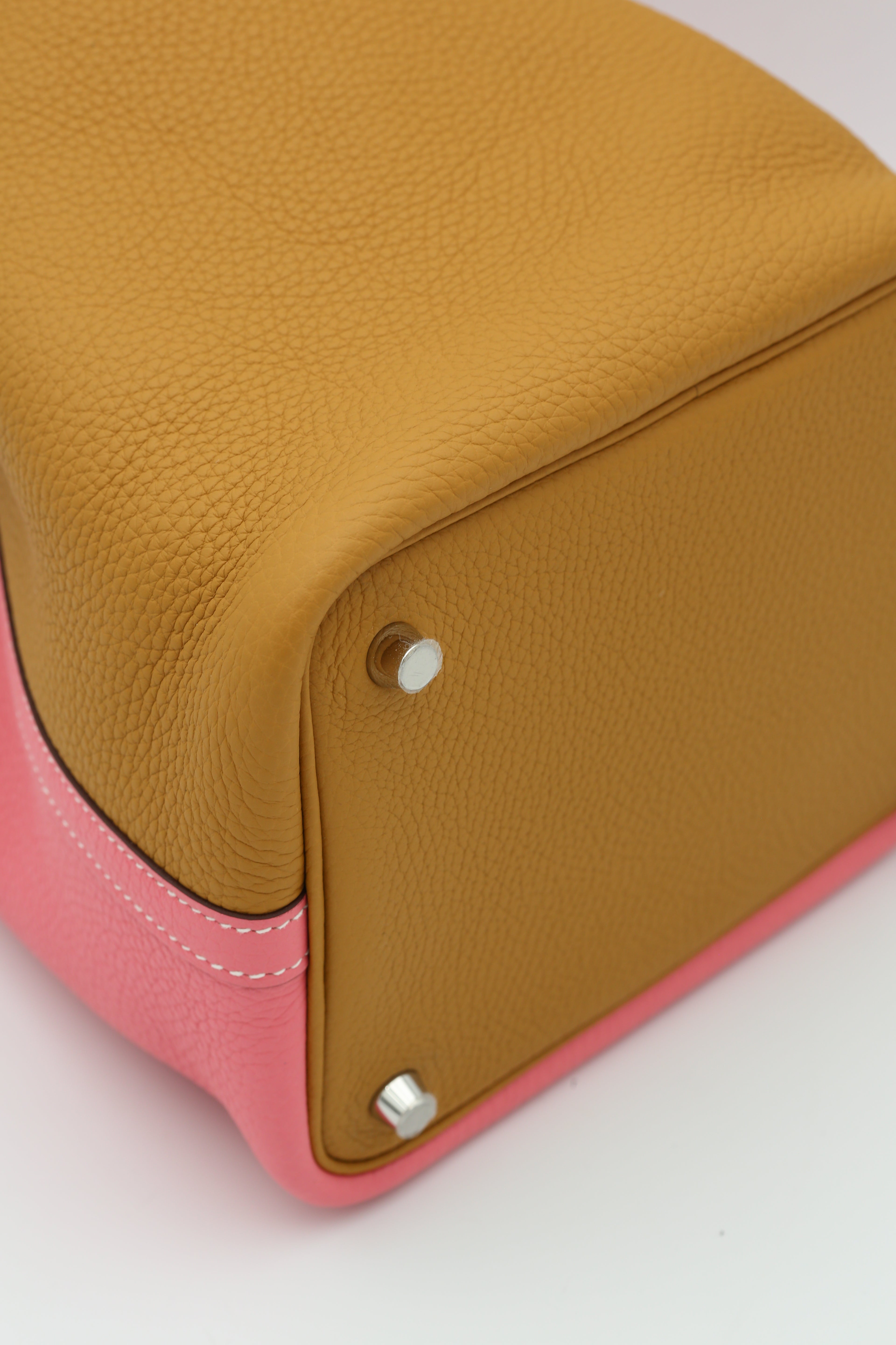 HERMÈS PICOTIN18 ROSE AZALEE & JAUNE TC SILVER HARDWARE Y STAMP
