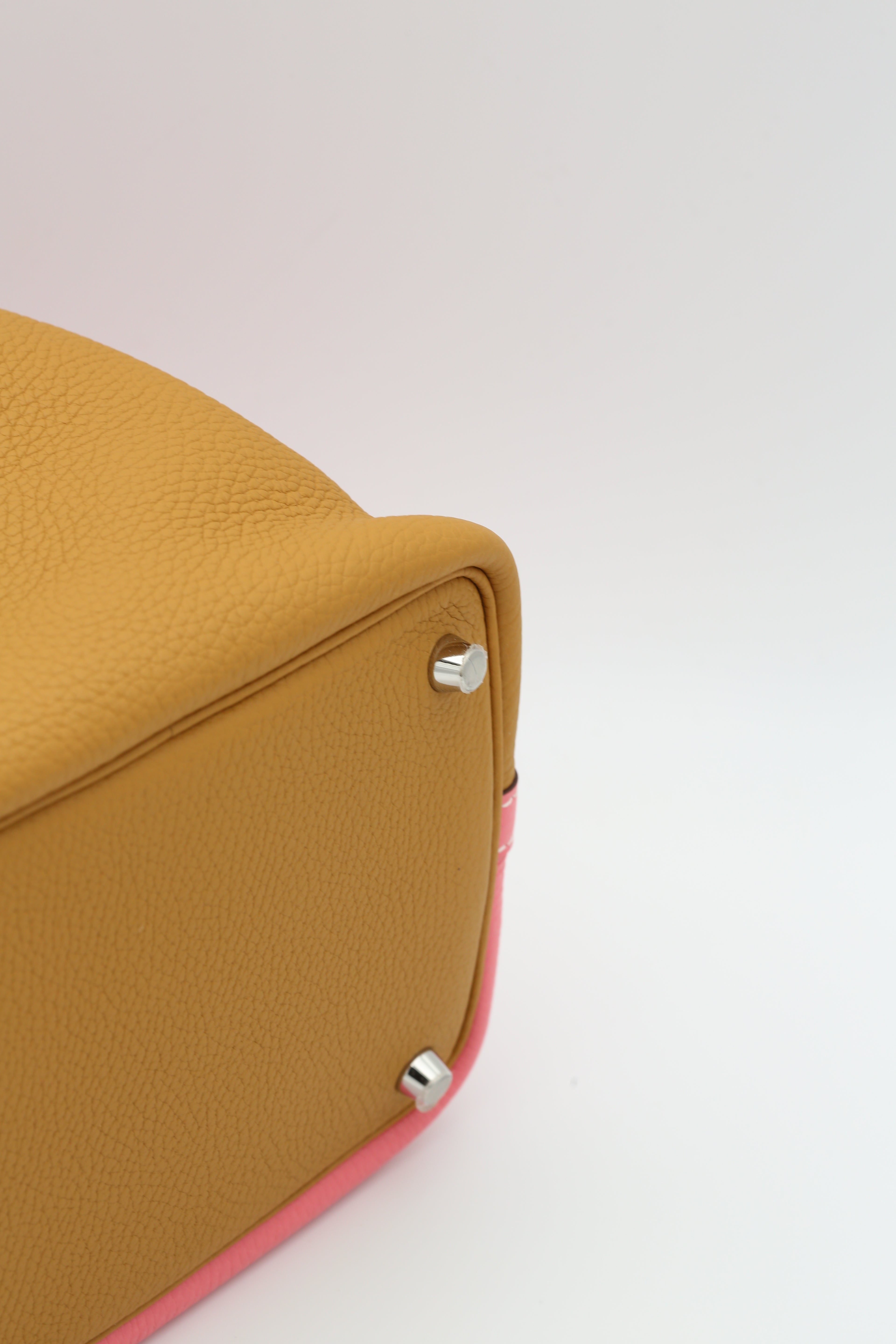 HERMÈS PICOTIN18 ROSE AZALEE & JAUNE TC SILVER HARDWARE Y STAMP