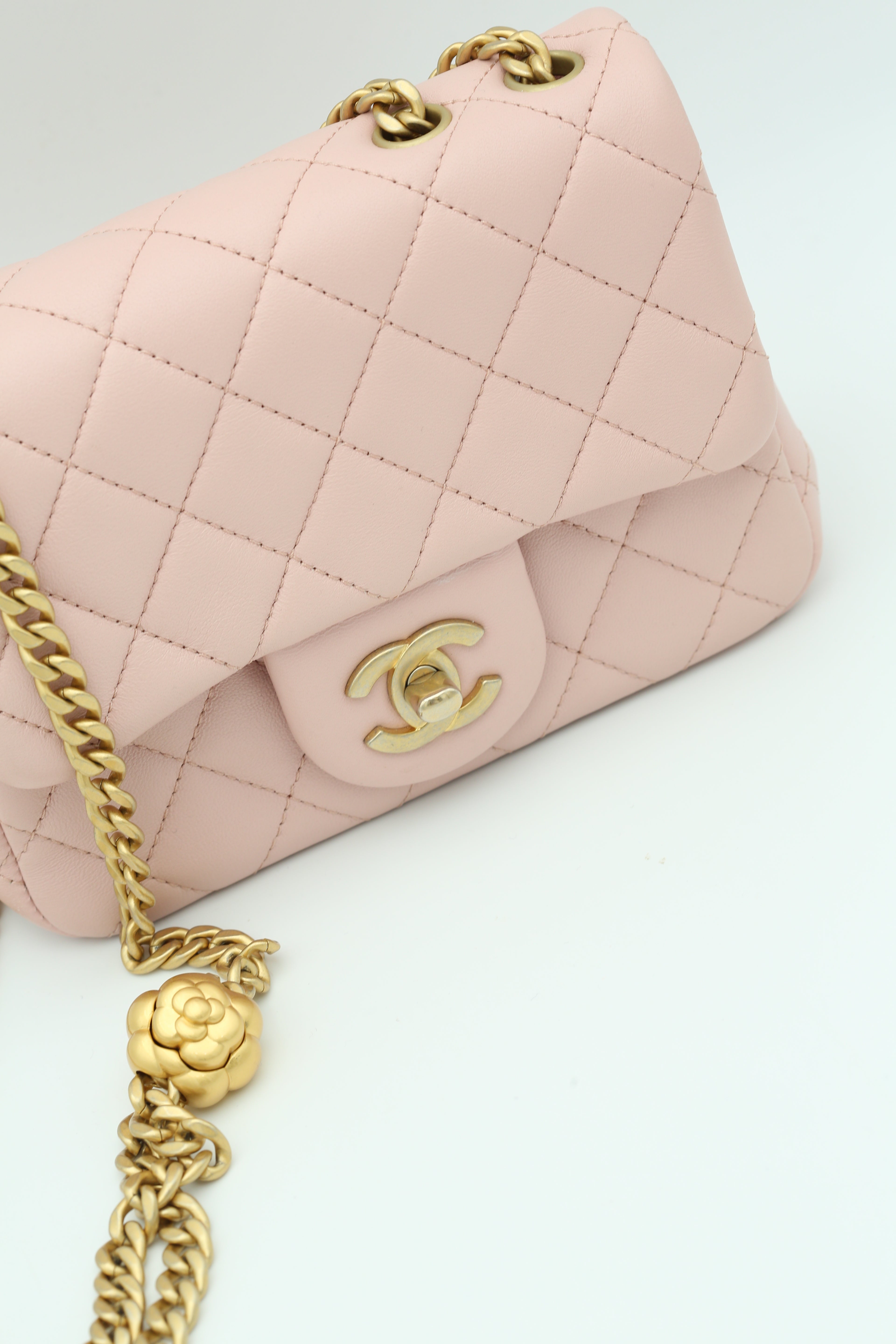 CHANEL MINI SQUARE FLAP BAG LIGHT PINK GOLD HARDWARE