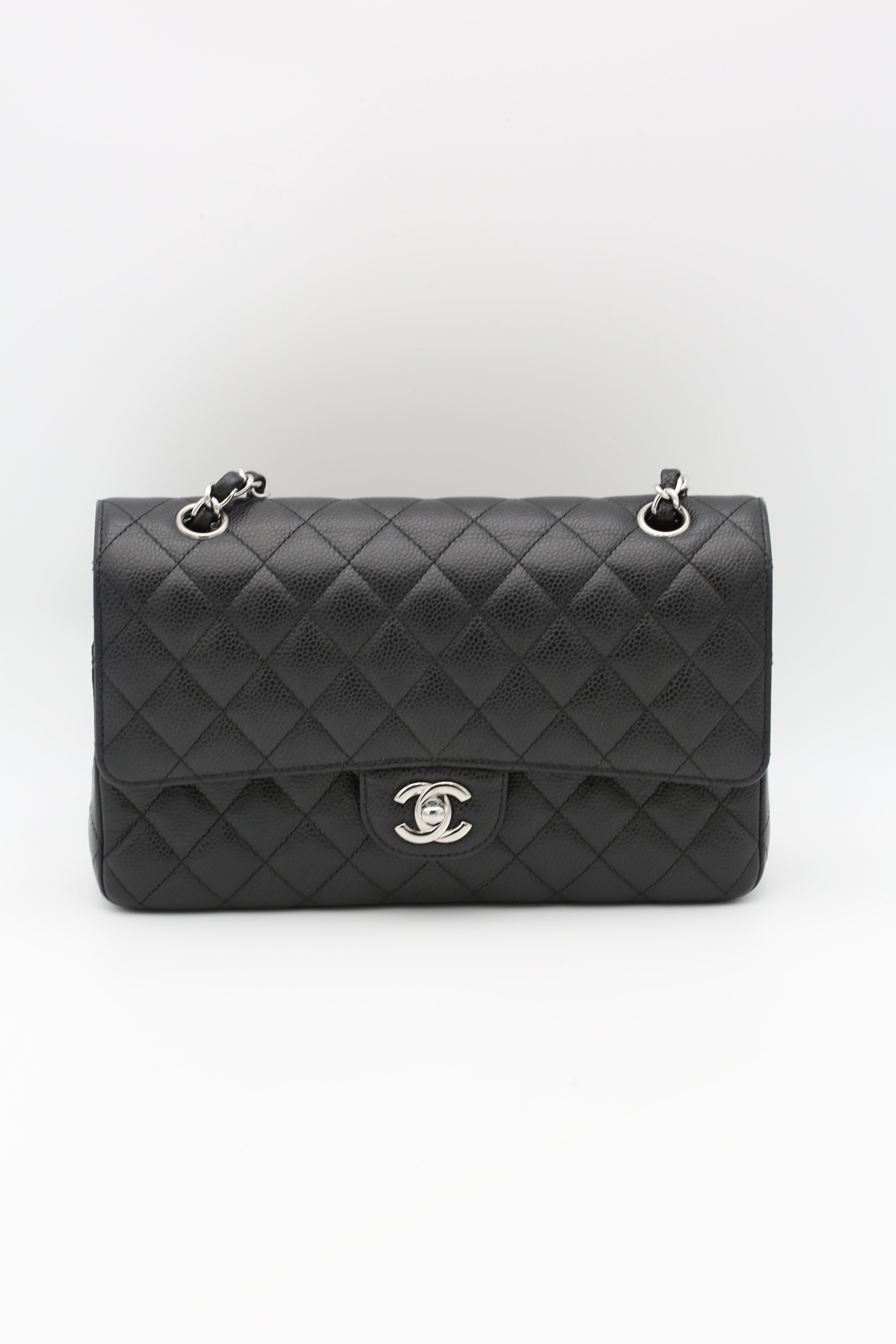 CHANEL CLASSIC FLAP BAG BLACK SILVER HARDWARE