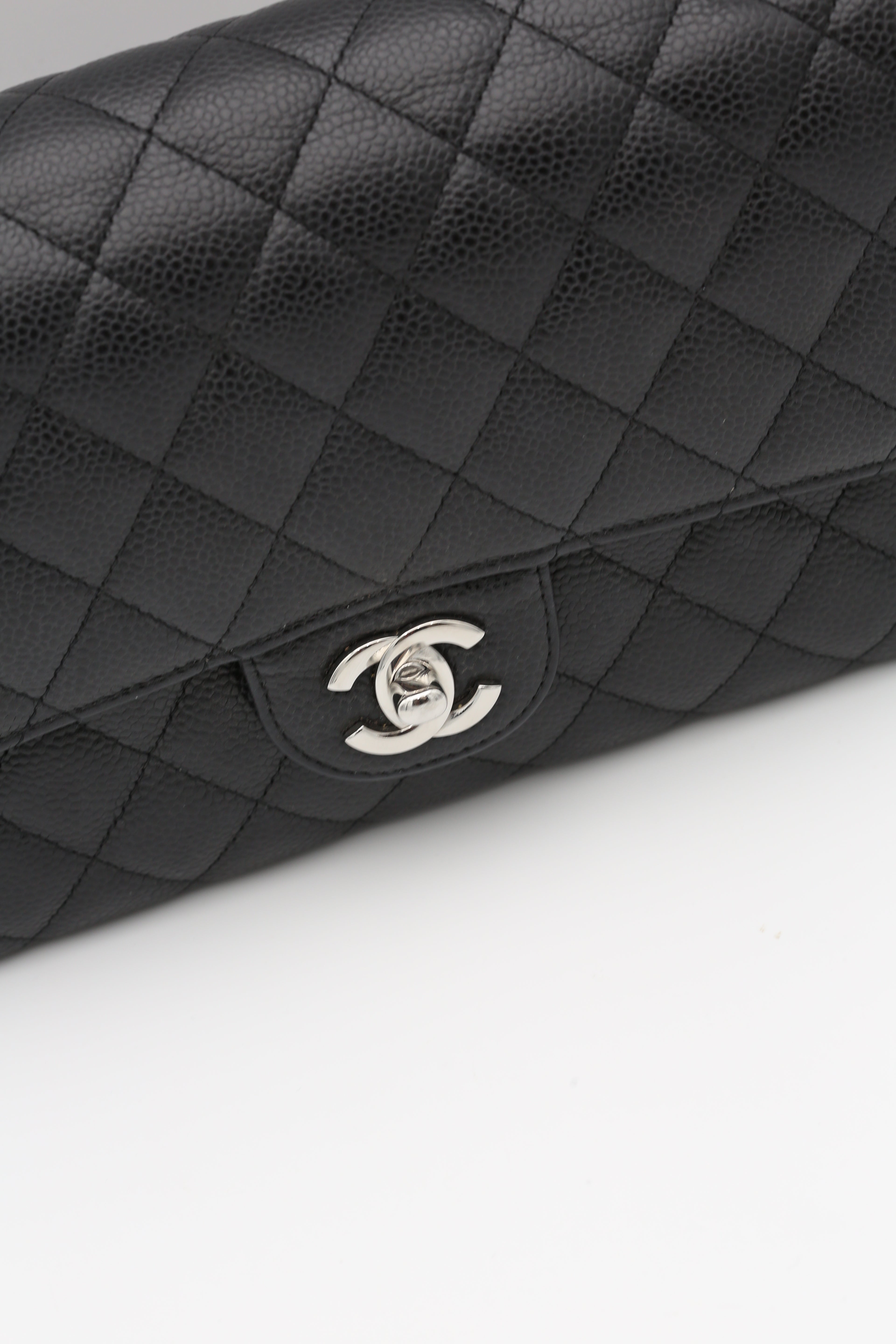 CHANEL CLASSIC FLAP BAG BLACK SILVER HARDWARE