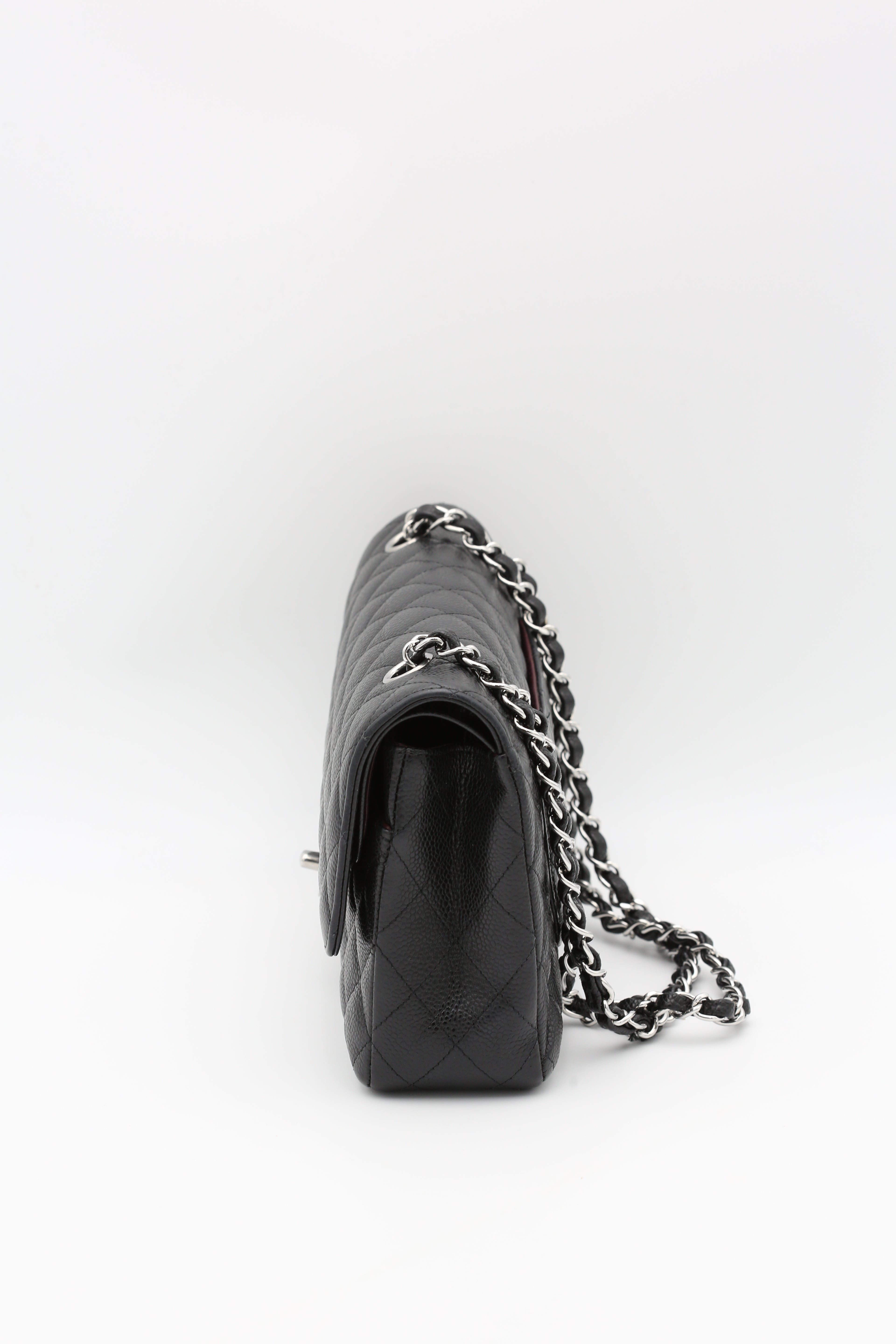 CHANEL CLASSIC FLAP BAG BLACK SILVER HARDWARE