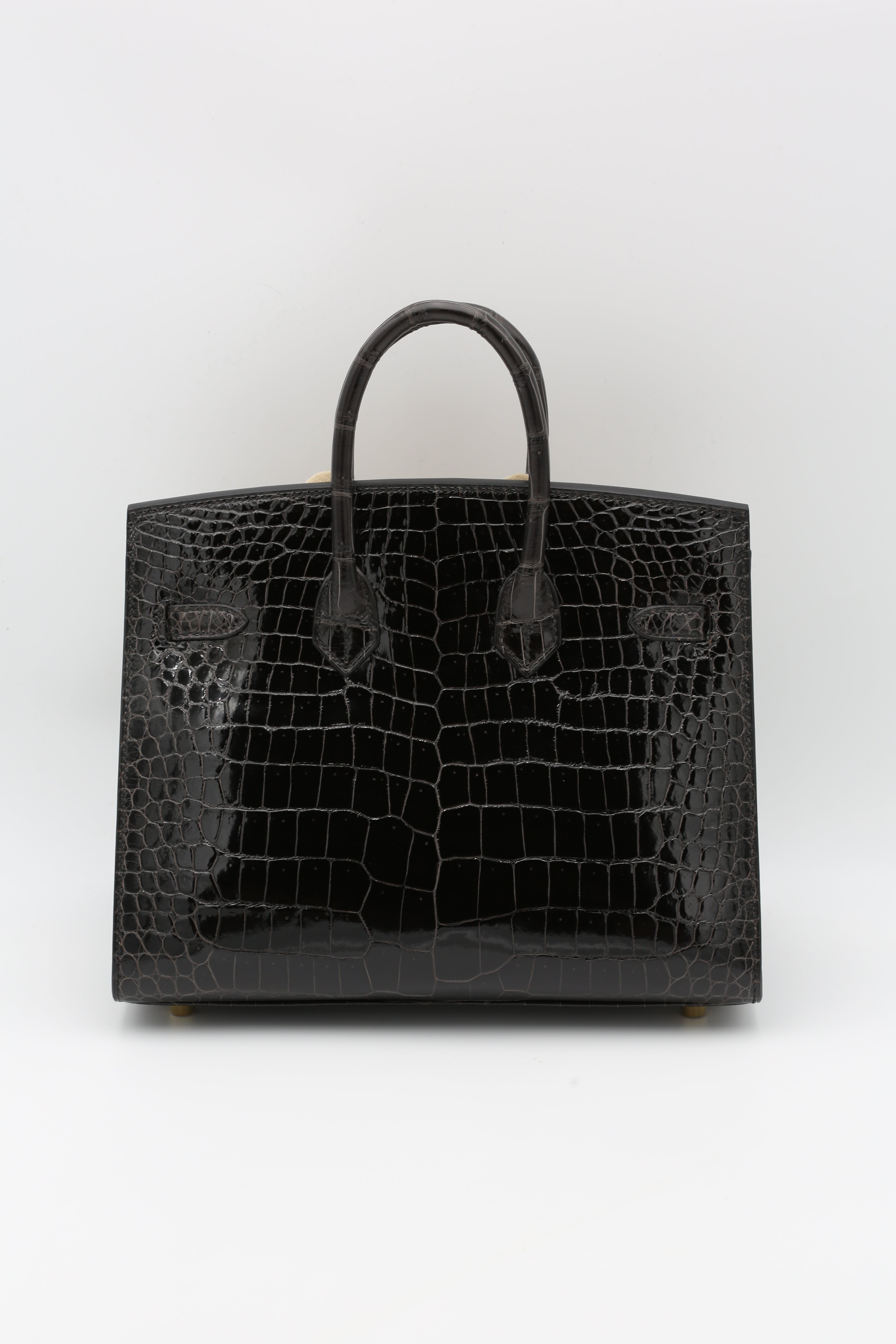 HERMÈS BIRKIN25 SELLIER 88 GRAPHITE SHINY ALLIGATOR GOLD HARDWARE U STAMP
