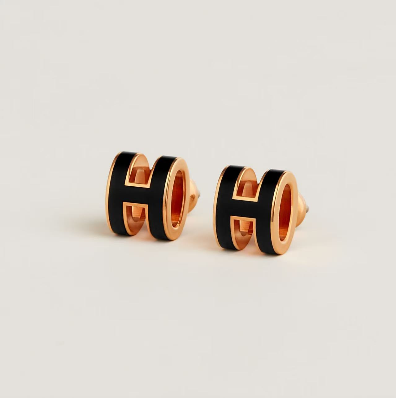 HERMÈS H POP EARRIHGS BLACK ROSE GOLD
