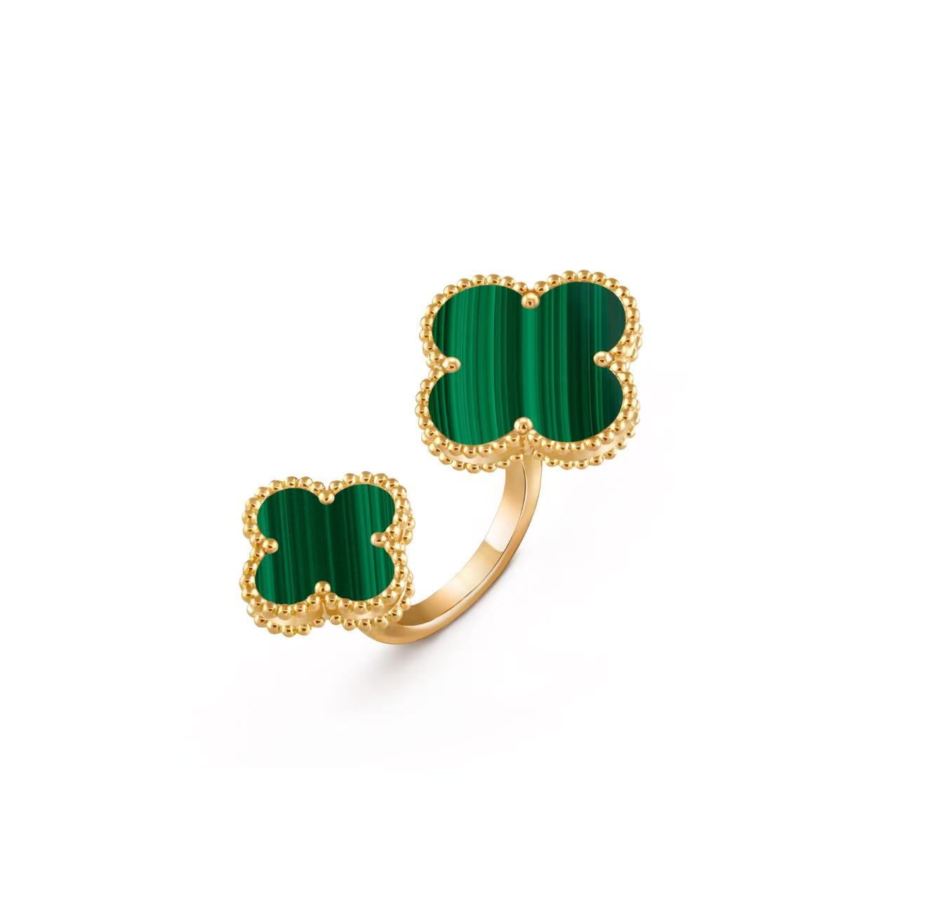 VAN CLEEF & ARPELS MAGIC ALHAMBRA BETWEEN THE FINGER RING 18K YELLOW GOLD MALACHITE