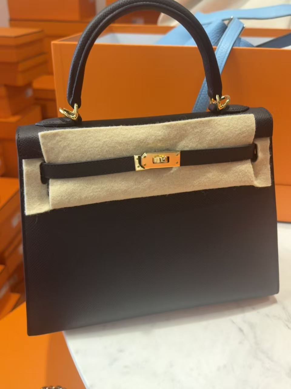 HERMÈS KELLY25 SELLIER EPSOM CALFSKIN 89 NOIR