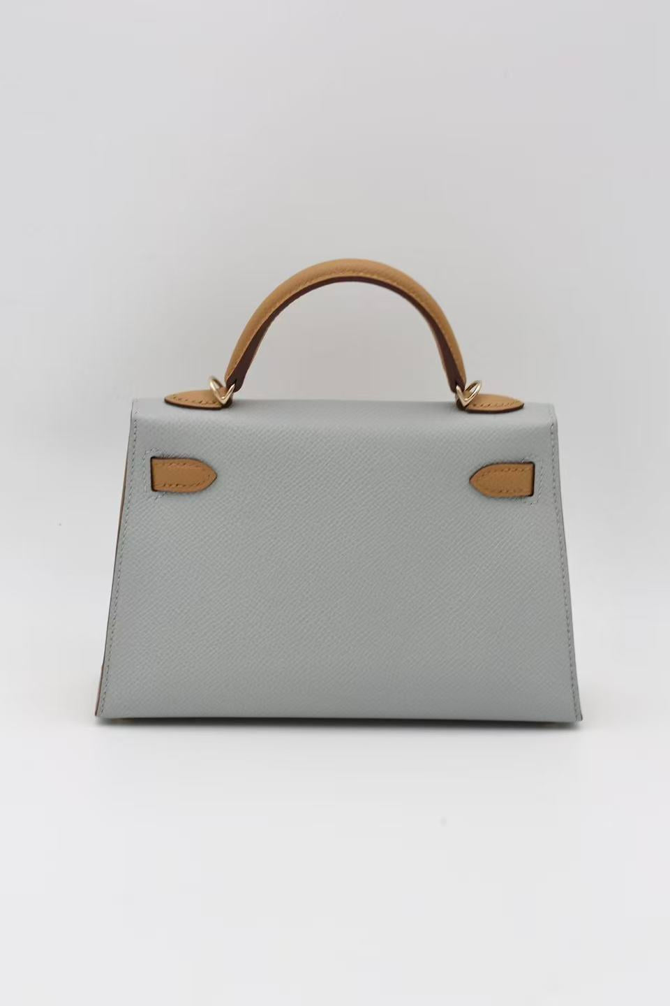 HERMÈS MINI KELLY II GREY & GOLD SELLIER EPSOM GOLD HARDWARE W STAMP
