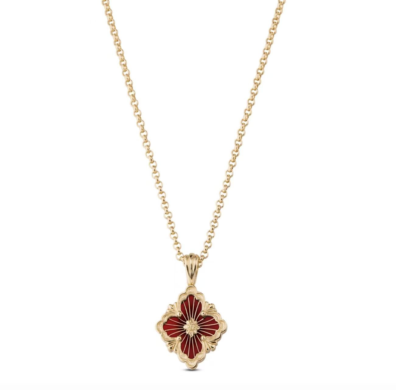 OPERA TULLE PENDANT IN YELLOW GOLD WITH RED ENAMEL SMALL