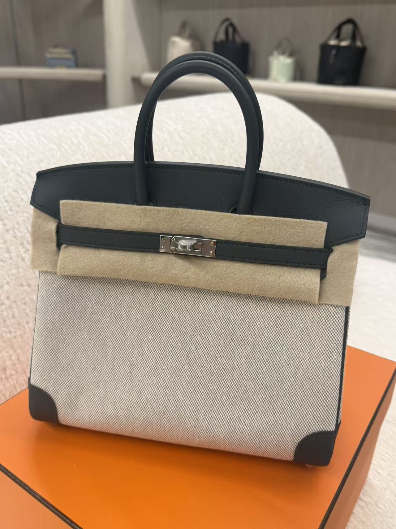 HERMÈS BIRKIN25 VERT MANGROVE CANVAS K STAMP