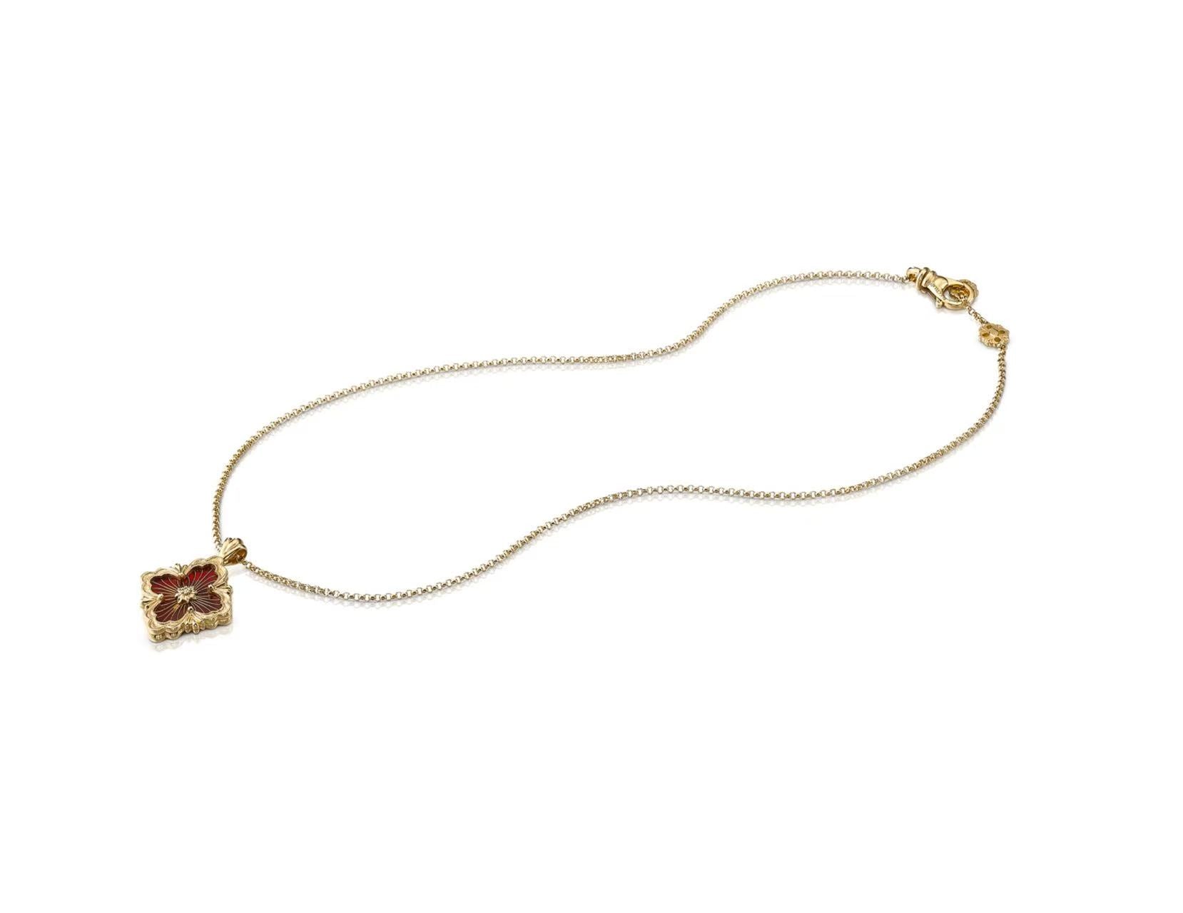 OPERA TULLE PENDANT IN YELLOW GOLD WITH RED ENAMEL SMALL