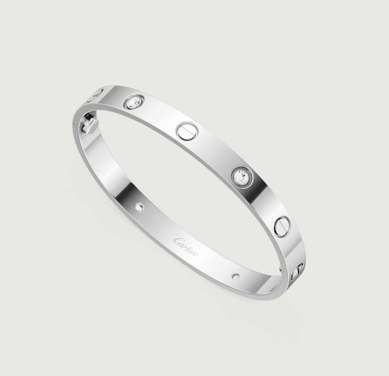 CARTIER LOVE BRACELET CLASSIC MODEL 4 DIAMONDS 18K WHITE GOLD SIZE 17