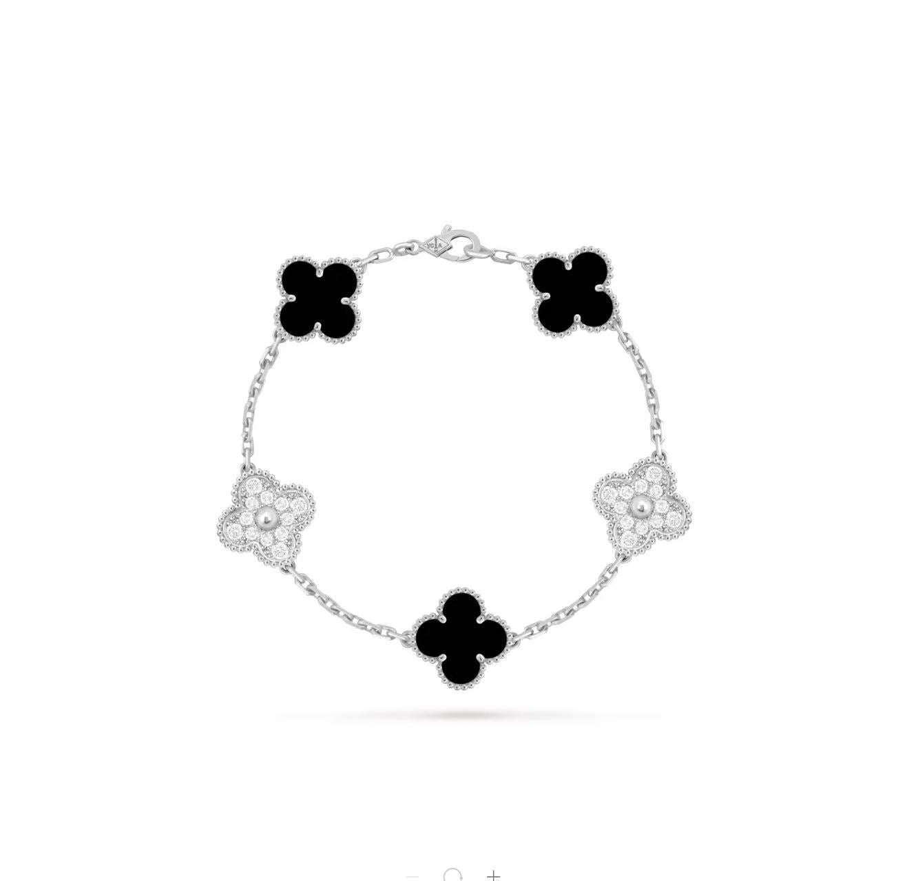VAN CLEEF & ARPELS VINTAGE ALHAMBRA BRACELET 5 MOTIFS 18K WHITE GOLD DIAMOND ONYX 2026