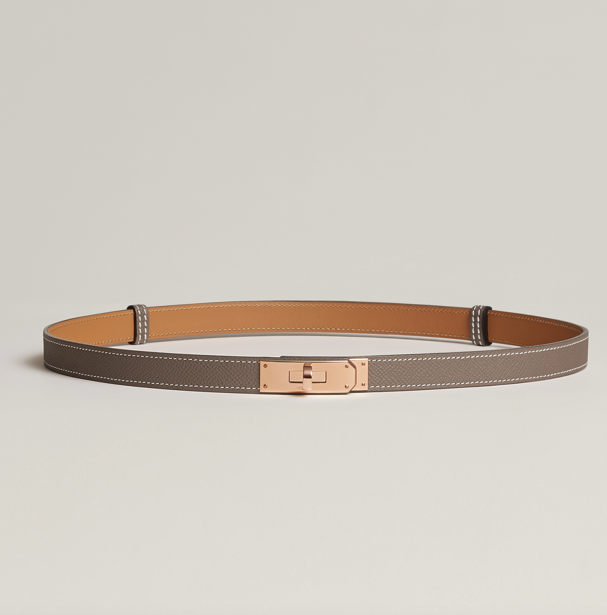 HERMÈS KELLY 18 BELT ETOUPE ROSE GOLD HARDWARE