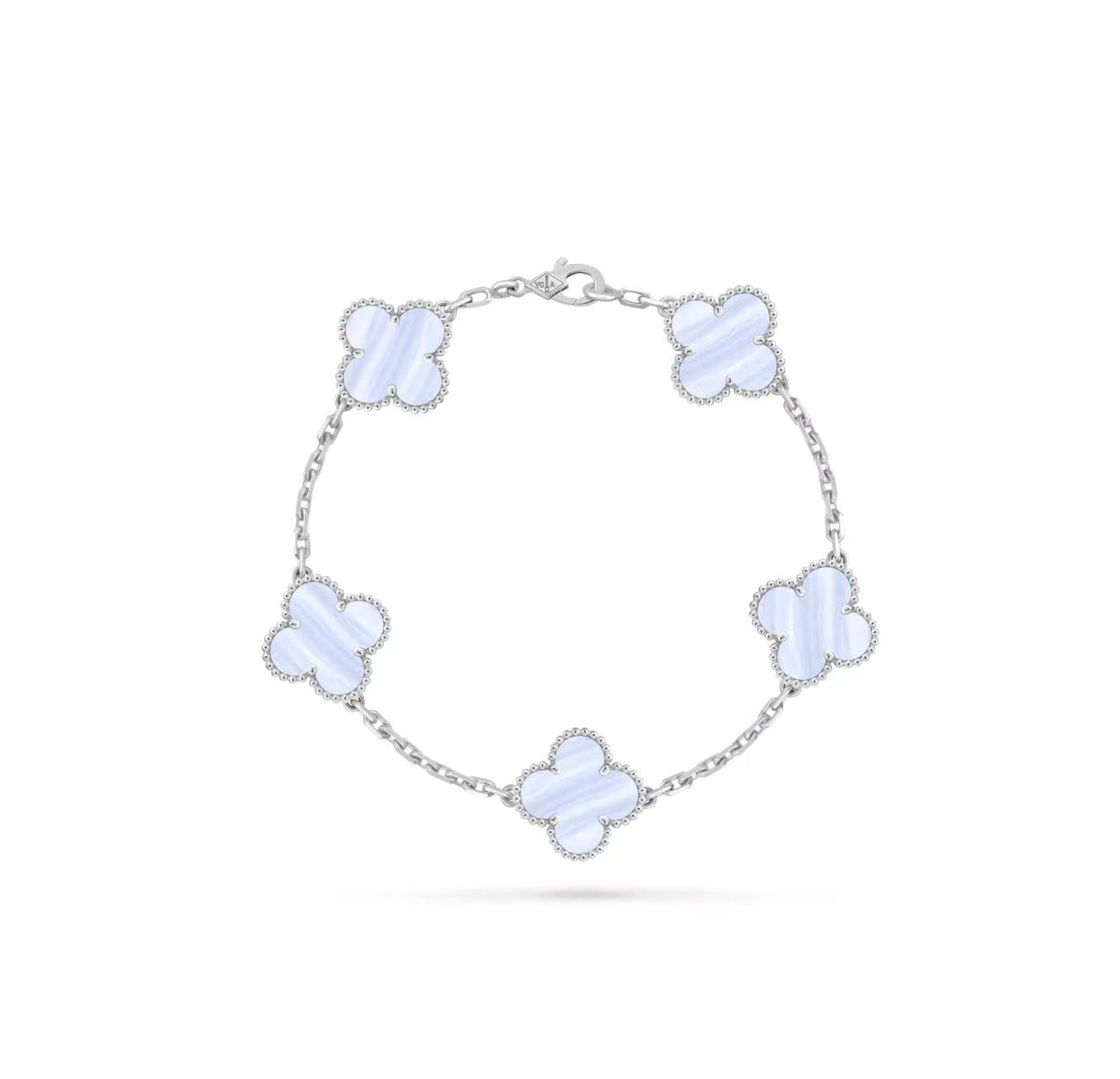 VAN CLEEF & ARPELS VINTAGE ALHAMBRA BRACELET 5 MOTIFS 18K WHITE GOLD CHALCEDONY