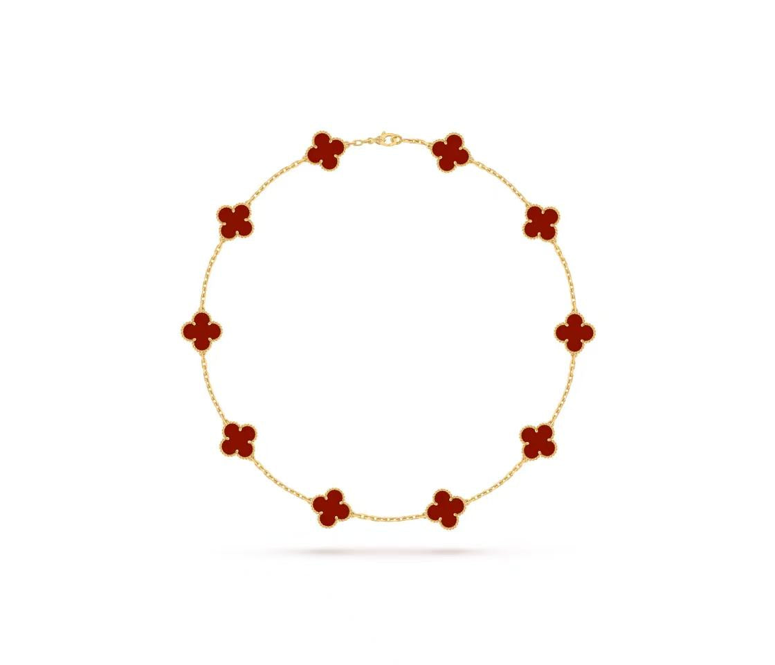 VAN CLEEF & ARPELS VINTAGE ALHAMBRA NECKLACE, 10 MOTIFS, CARNELIAN, 18K YELLOW GOLD