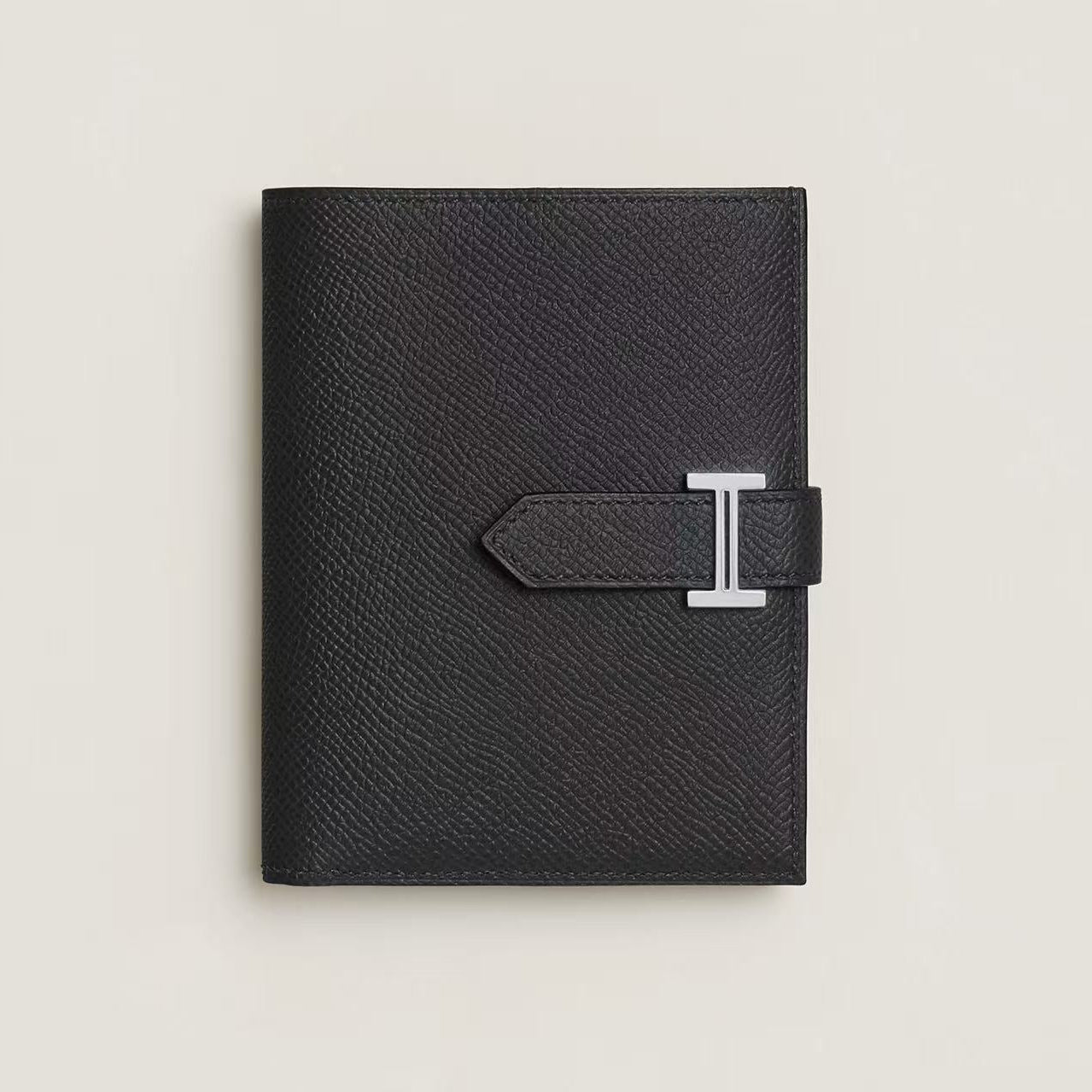 HERMÈS BEARN COMPACT WALLET BLACK EPSOM SILVER HARDWARE