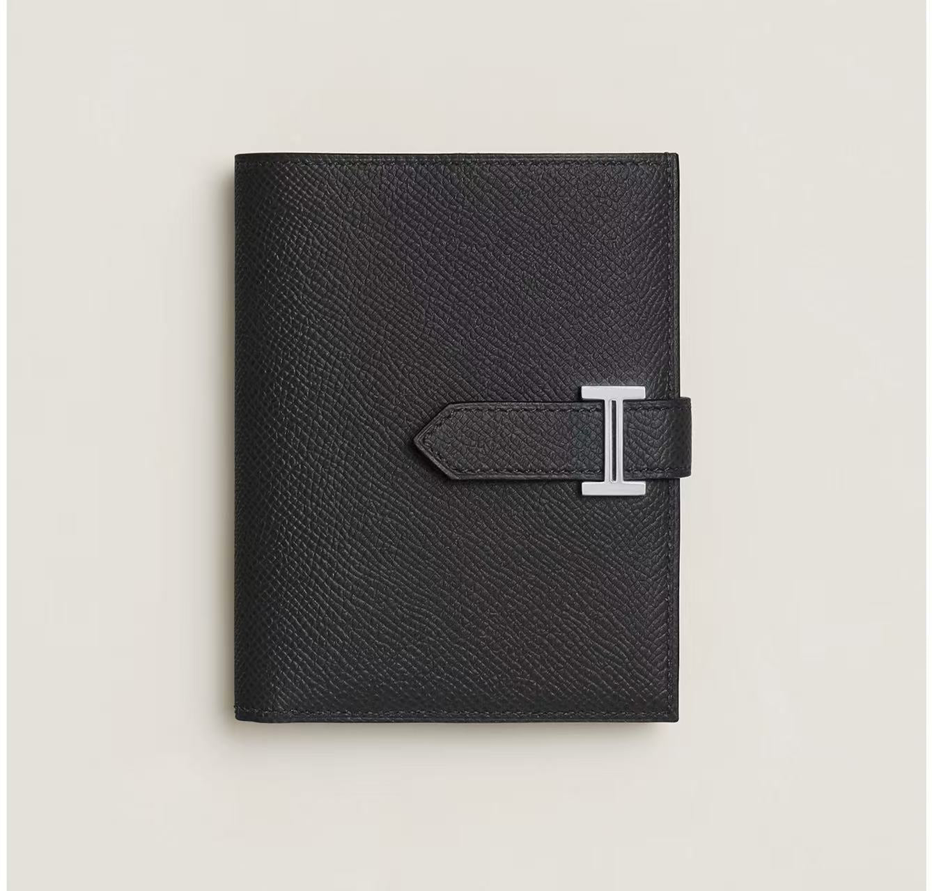 HERMÈS BEARN COMPACT WALLET BLACK EPSOM SILVER HARDWARE