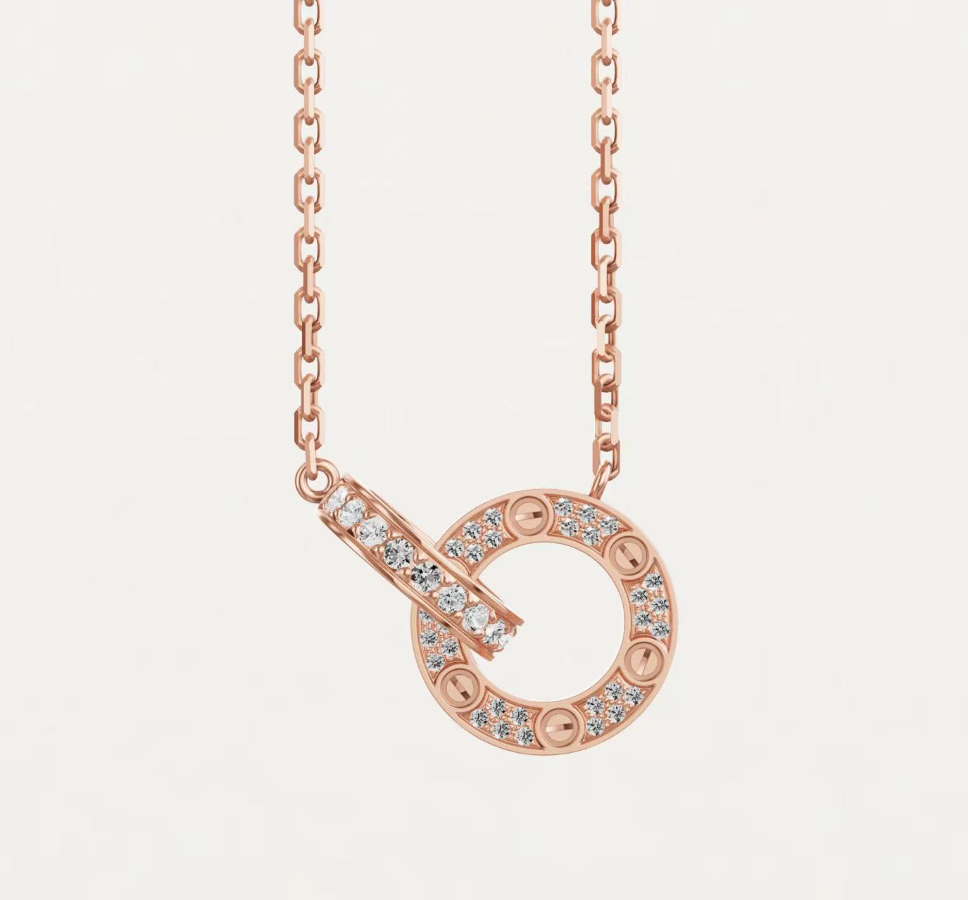 CARTIER LOVE PENDANT PAVED NECKLACE 18K ROSE GOLD DIAMONDS