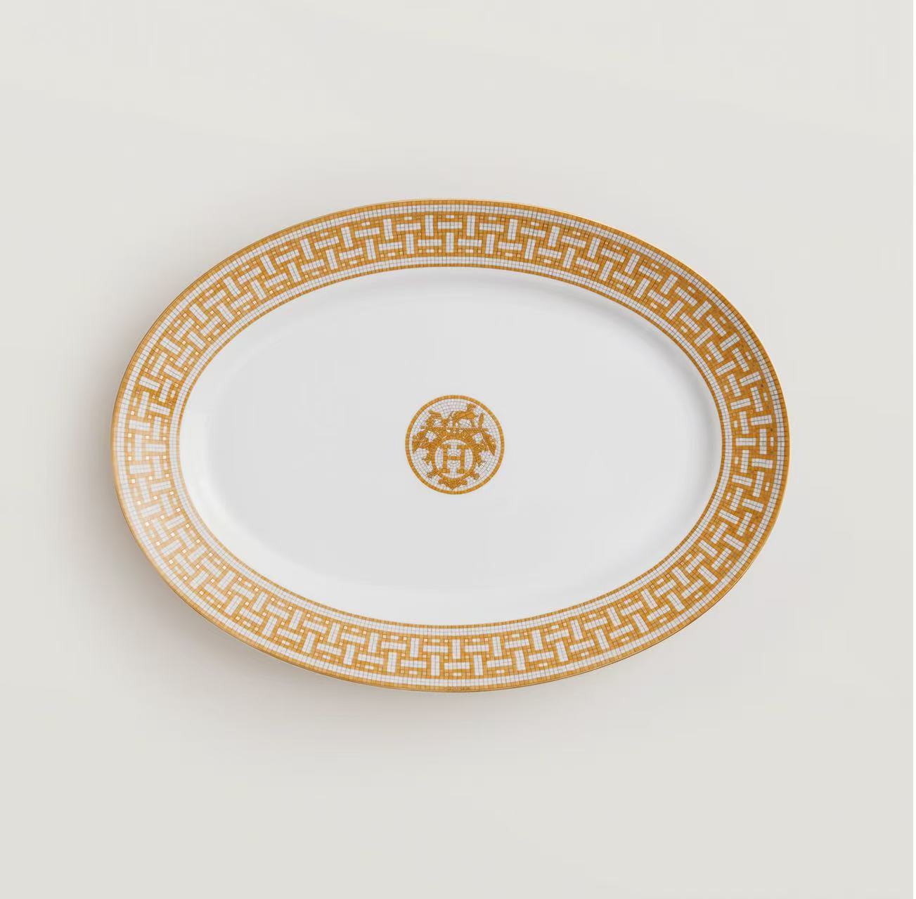 HERMÈS MOSAIQUE AU 24 GOLD OVAL PLATTER LARGE MODEL